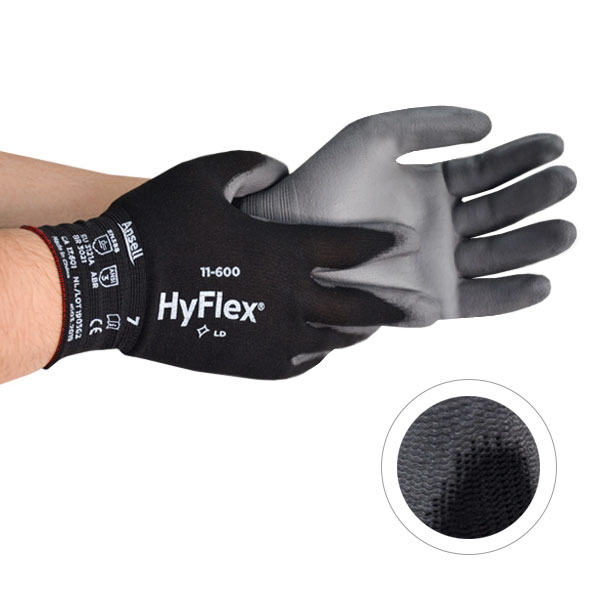 Guante Nylon Recubierto de Poliuretano Resistente a Cortes Nivel A1 HyFlex Ansell (Par) Negro/Gris 11-600N - 3