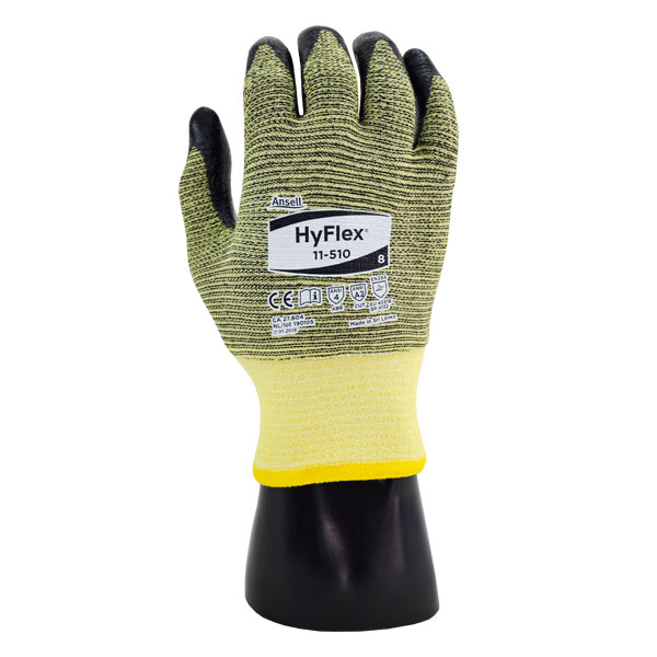 Guante Kevlar Recubierto de Nitrilo Espumado Resistente a Cortes Nivel A2 HyFlex Ansell (Par) Amarillo/Negro 11-510 - 0