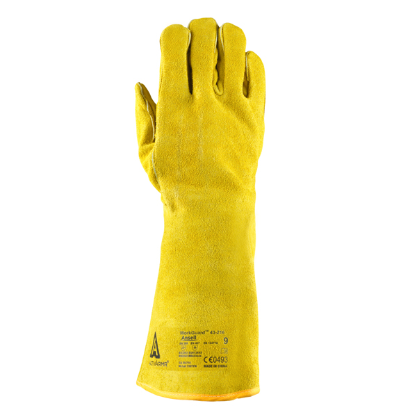 GUANTE PIEL CON FORRO DE KEVLAR/ALGODÓN Y REFUERZO DE CUERO LARGO 10" PARA SOLDADOR ACTIVARMR WORKGUARD ANSELL (PAR) AMARILLO 43-216 # 10