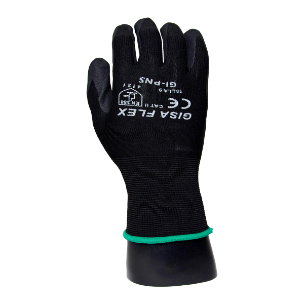 GUANTE NYLON RECUBIERTO DE NITRILO ARENADO GISA (PAR) NEGRO  GF-304