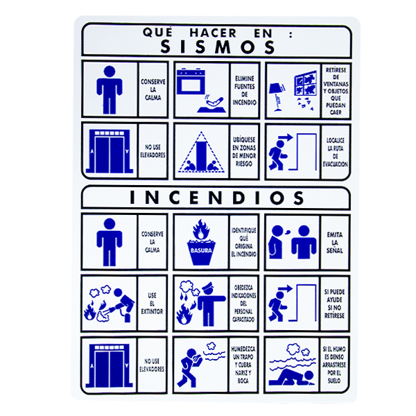 SEÑALAMIENTO ESTIRENO QUÉ HACER EN SISMOS E INCENDIOS EXTINPAR ... S00174-03 35 X 40 CM