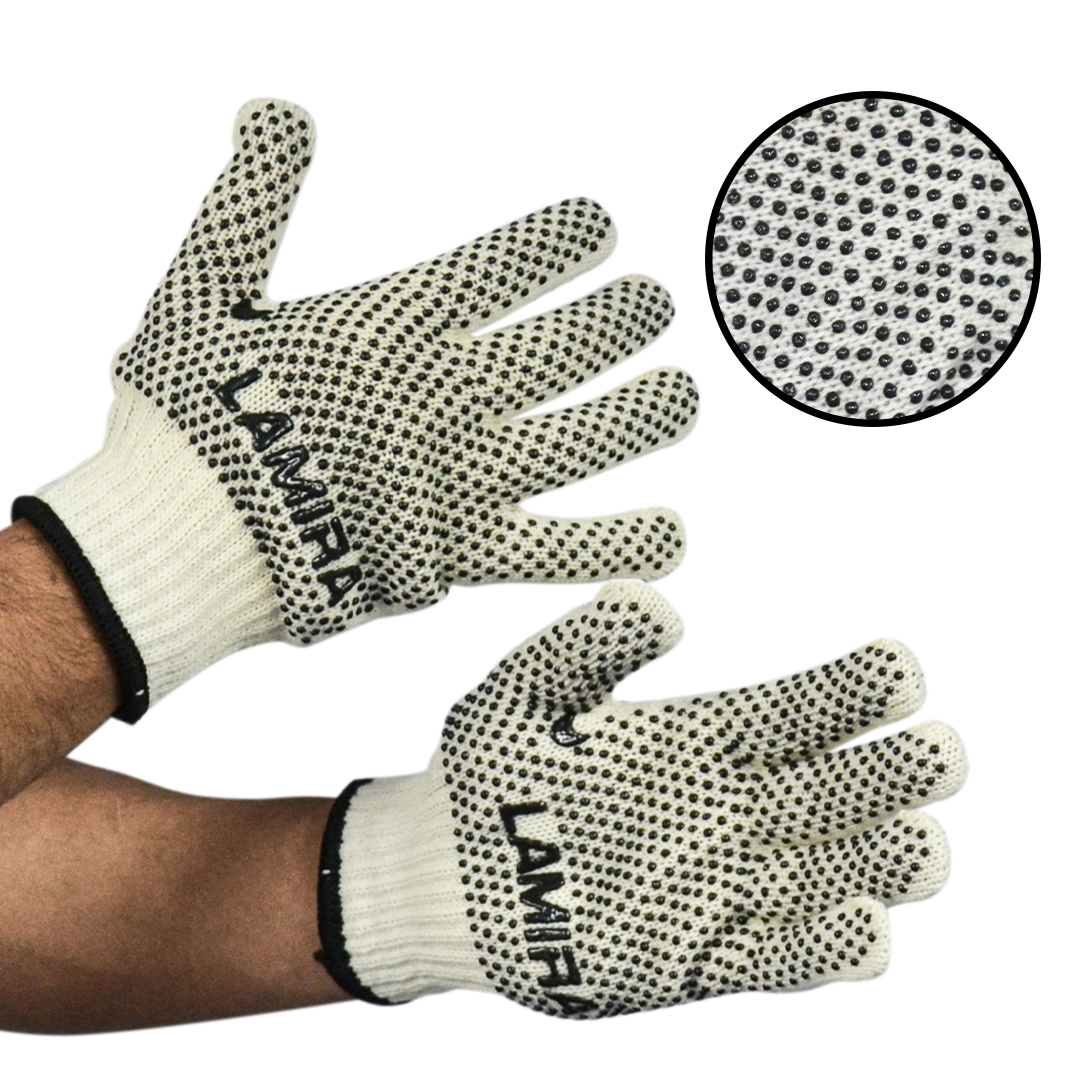 Guante tipo Japonés con Puntos de PVC ambos lados 70g LAMIRA (Par) Blanco LS-4592 Unitalla - 3