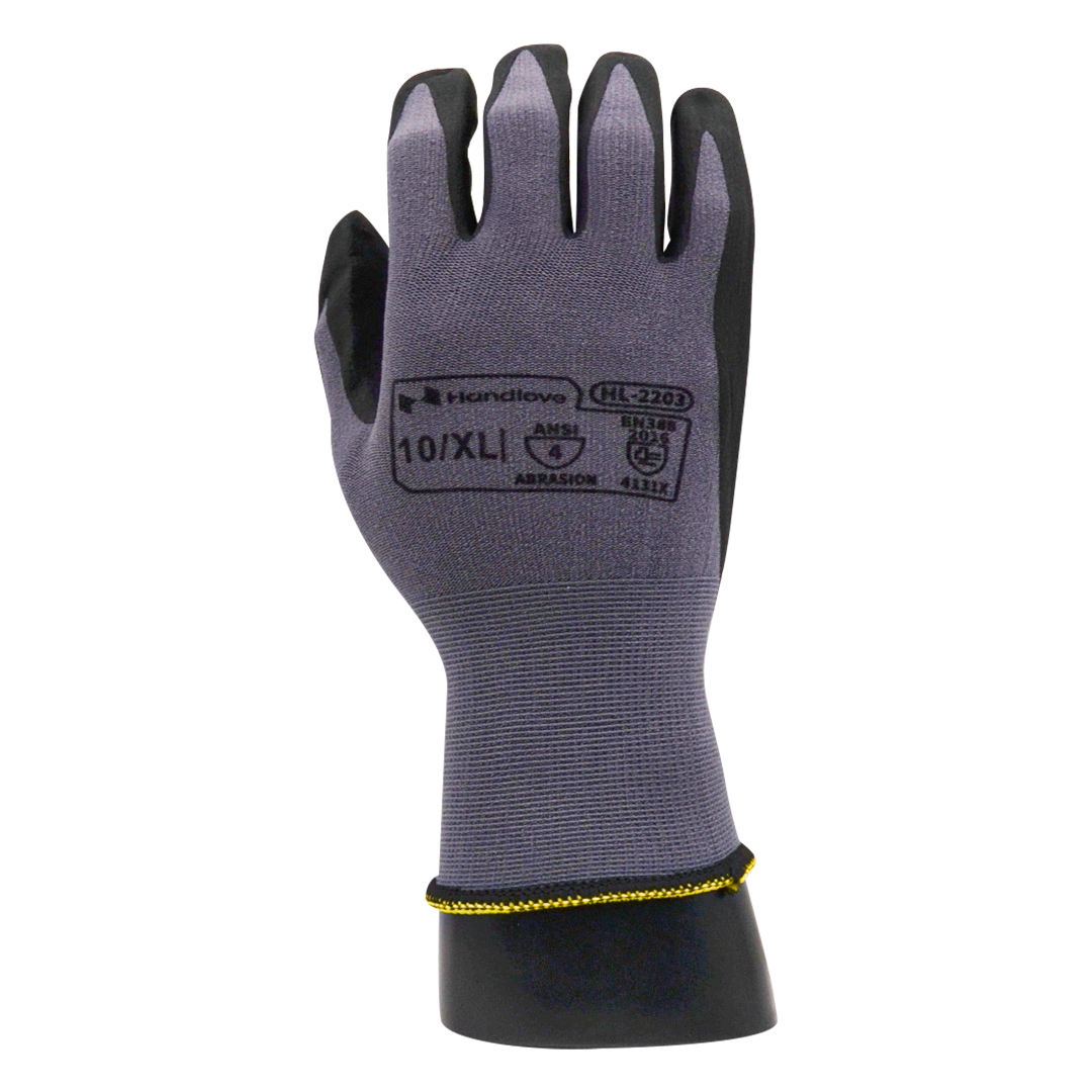 GUANTE NYLON/SPANDEX RECUBIERTO DE NITRILO (PAR) GRIS/NEGRO HL-2203