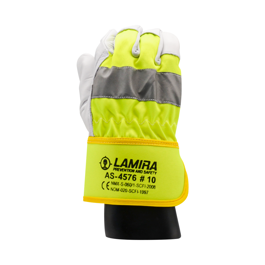 GUANTE PIEL CORTO TIPO MUSTANG HI-VIZ AMARILLO C/REFLEJANTE LAMIRA (PAR) AS-4576 LG