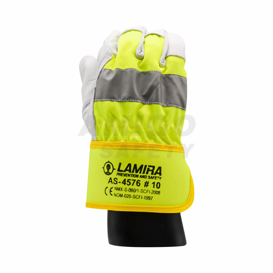 Guante Piel Corto Tipo Mustang Hi-Viz Amarillo c/Reflejante LAMIRA (Par) AS-4576 LG - 0