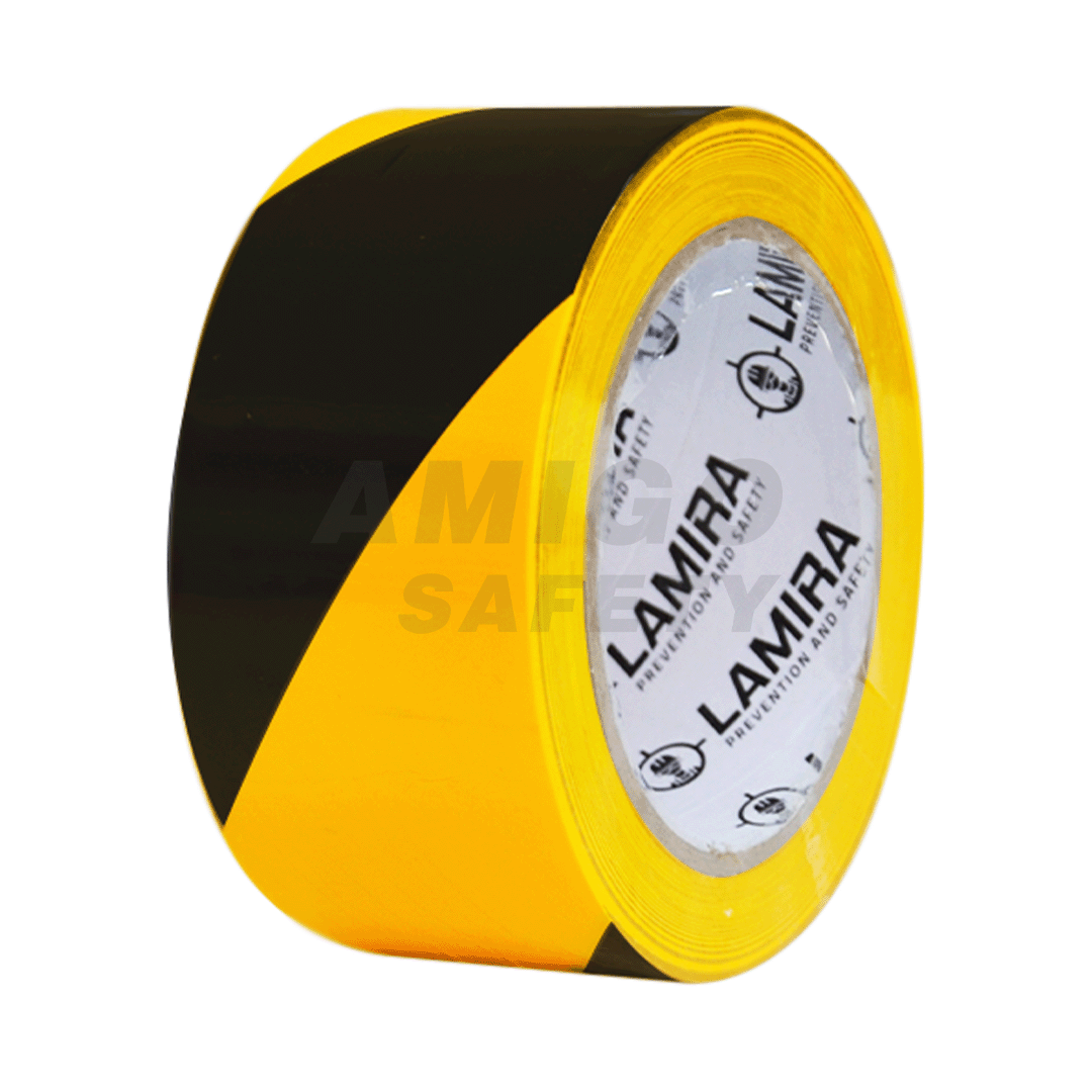 CINTA PVC DELIMITADORA DE ÁREAS LAMIRA AMARILLO/NEGRO LS-4150 2"X33M