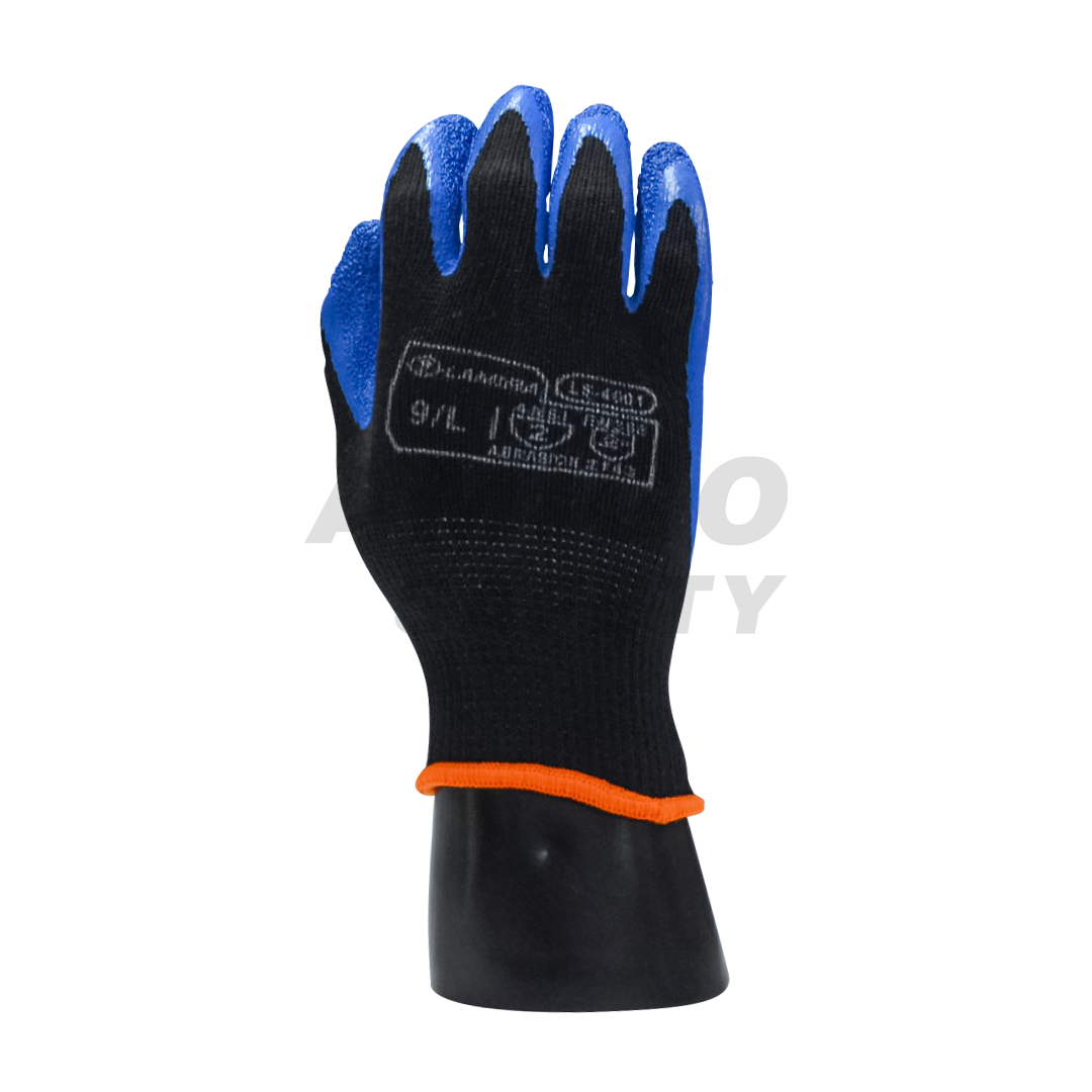 GUANTE POLIÉSTER RECUBIERTO DE LÁTEX GRANULADO LAMIRA (PAR) NEGRO/AZUL LS-4601