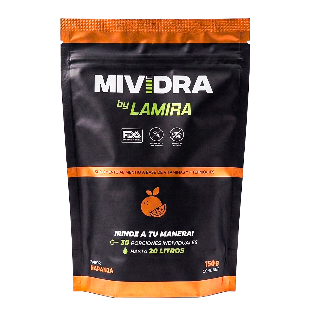 BEBIDA HIDRATANTE SIN AZÚCAR SOBRE PARA 20 L MIVIDRA NARANJA 150 G
