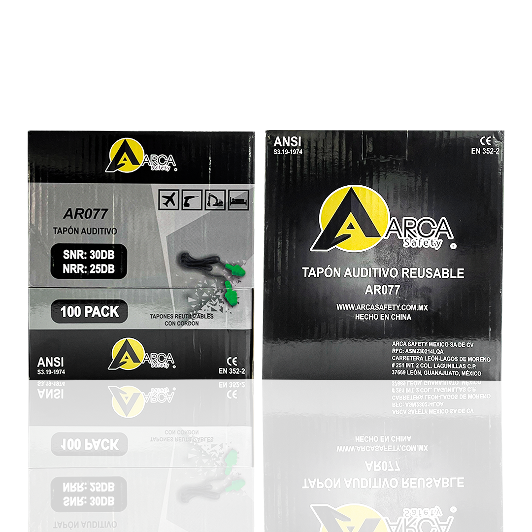 Tapón Auditivo Reutilizable con Cordón SNR 30 dB NRR 25 dB Arca Safety (Par) Verde AR077 … - 2