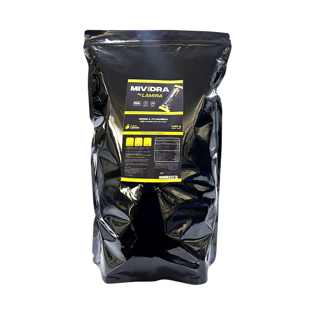 Bebida Hidratante sin Azúcar (Empaque con 250 Sobre para 600 ml) Mividra Limón 5 g - 0